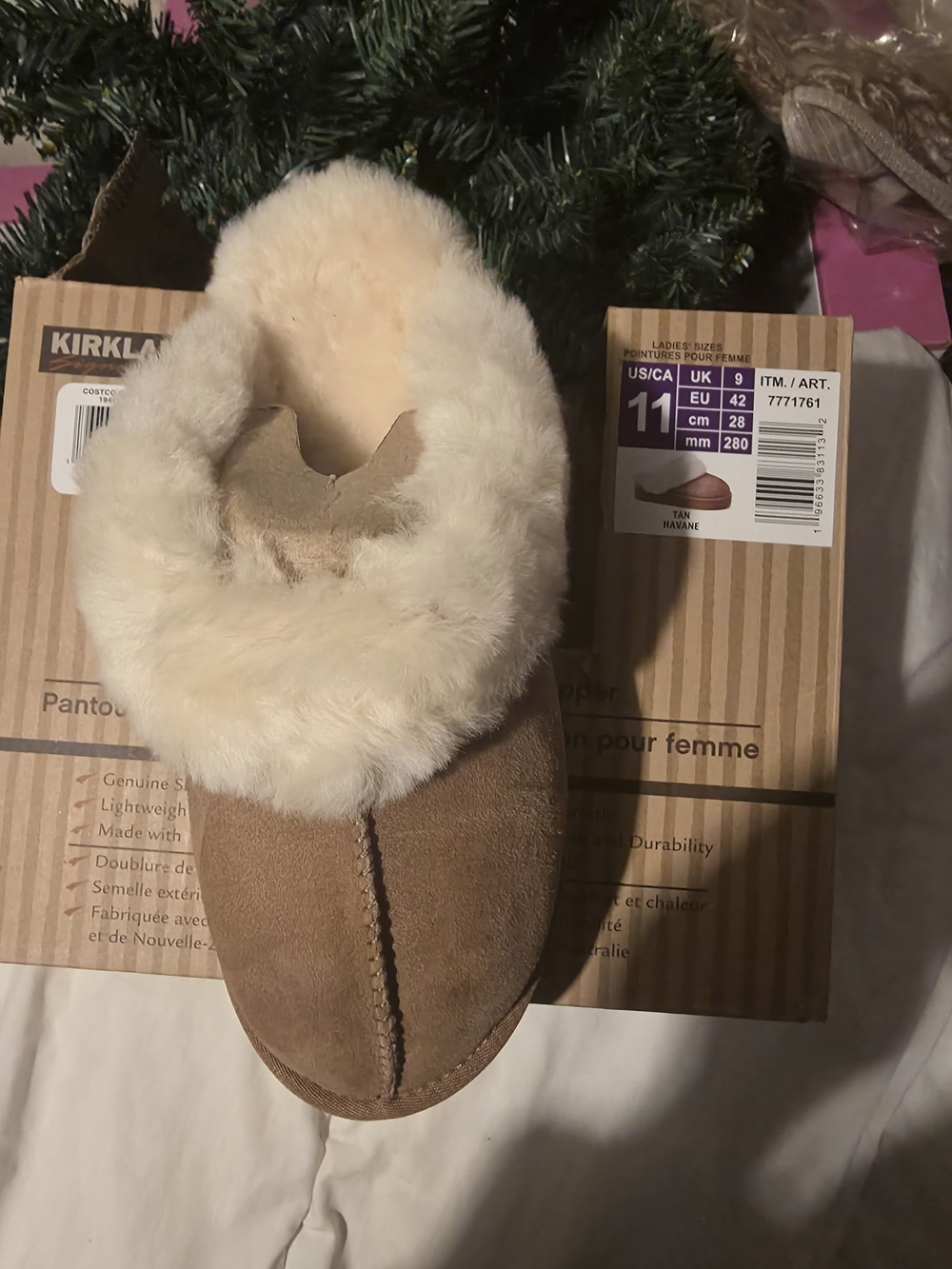 Kirkland Signature Tan Suede Slip-On Shearling Lined Women's Slippers